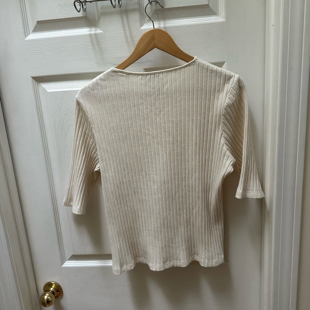 Vince Cream White Ribbed Short Sleeve Crew Top CL - Picture 7 of 7